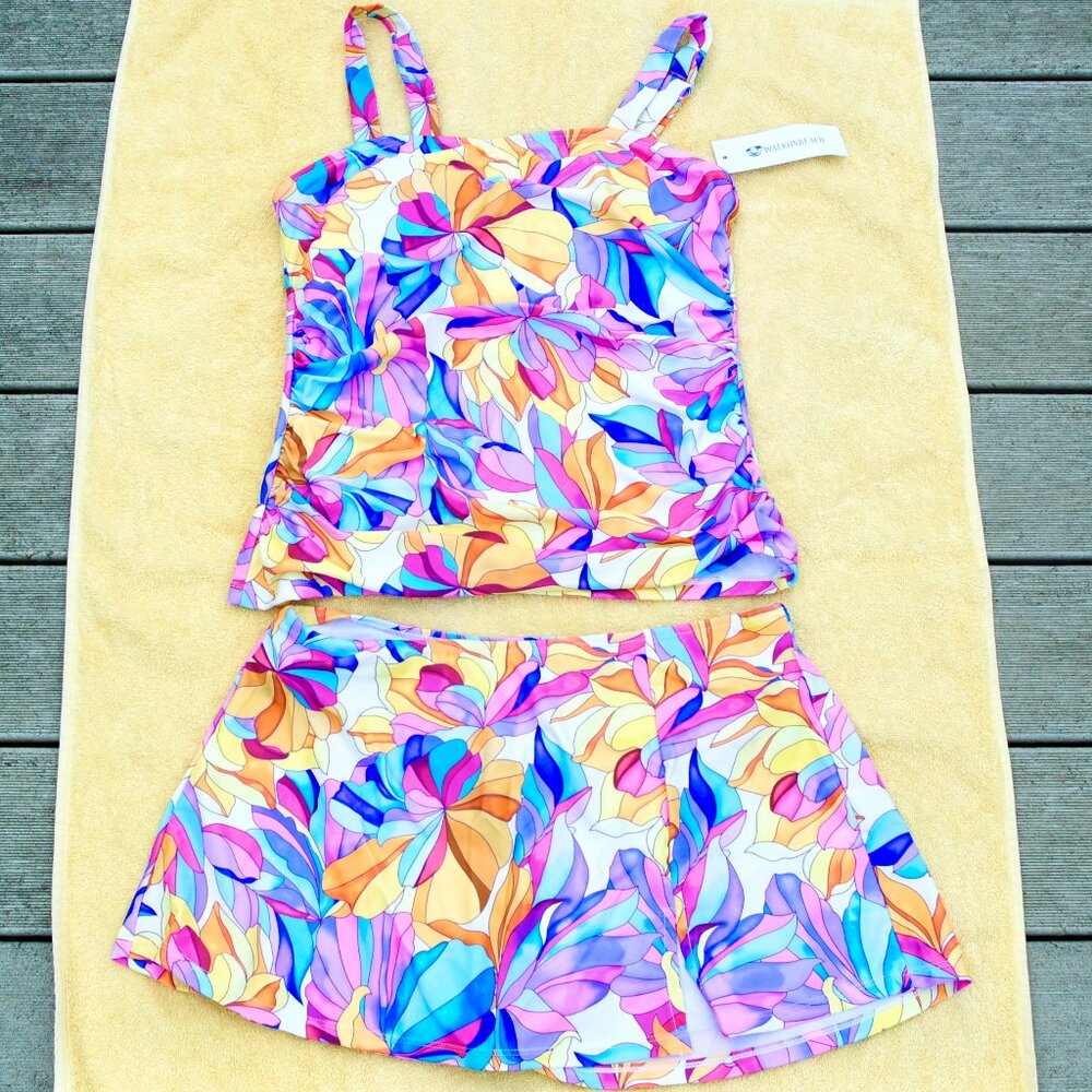 Floral tankini swimsuit skirt bottom, Walk On Beach, Sz L NEVER WORN, with tags